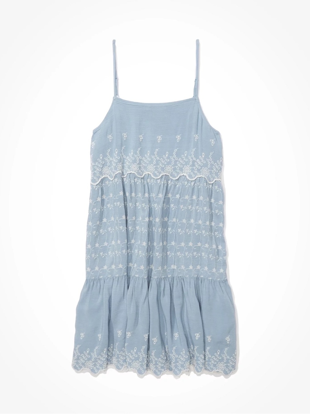 American Eagle Outfitters Light Blue Embroidered Spaghetti Strap Dress